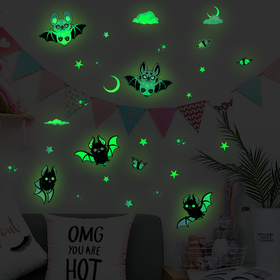 Glow In Dark Stars - Glow-in-the-Dark Bat & Stars Window Clings