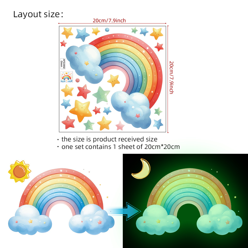 Cartoon Rainbow Luminous Wall  - Glow In Dark Stars 评论和价格